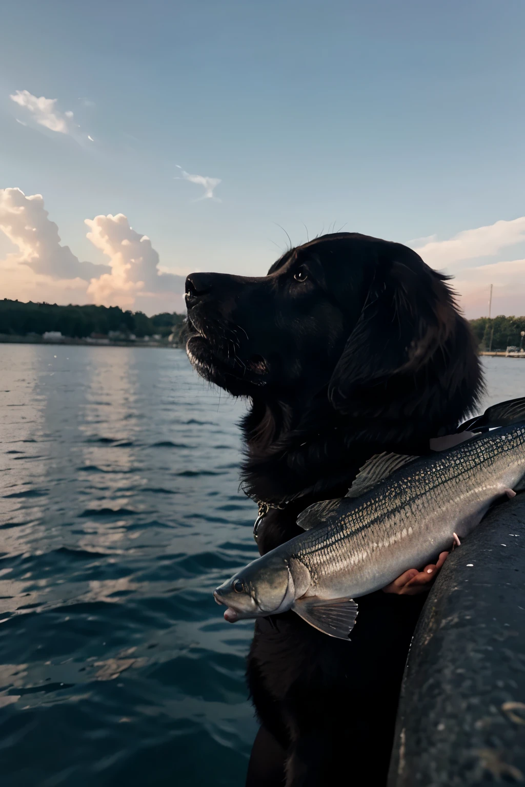 Dark love of dog and fish in sky
