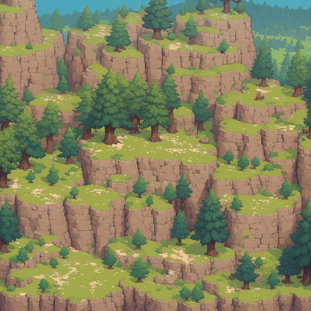 retro video game style,pixelated, vibrant pastel colors,8-bit characters,blocky shapes,sharp lines,detailed shading,classic gaming vibe,nostalgic atmosphere,classic arcade games,masterpiece:1.2,ultra-detailed,illustration style, 2d texture, stone texture, 4 k seamless mud texture, video game texture, dirt texture, tileset, game tiles, grass, 3/4th perspective trees, 3/4th perspective tileable rock texture, 3/4th perspective tileable cliff formations, tileable trees, topdown view, game texture, game art, tileable texture, very detailed cliff texture, intricate stones, top down view, 3/4th perspective