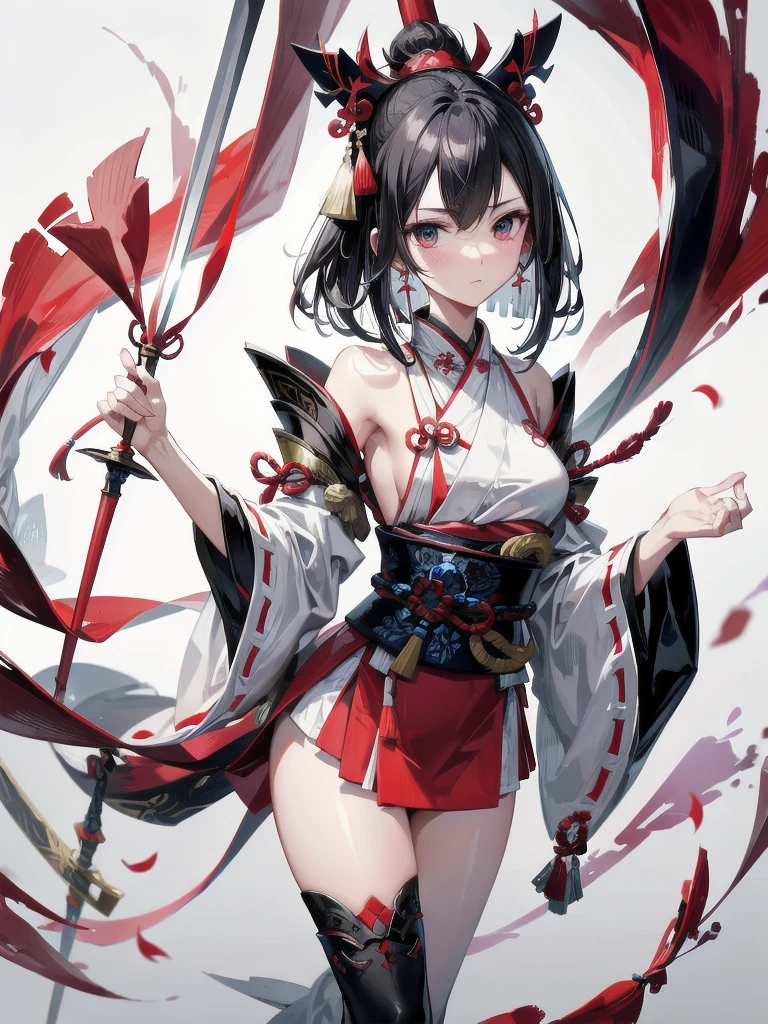 shrine maiden costume,black hair,