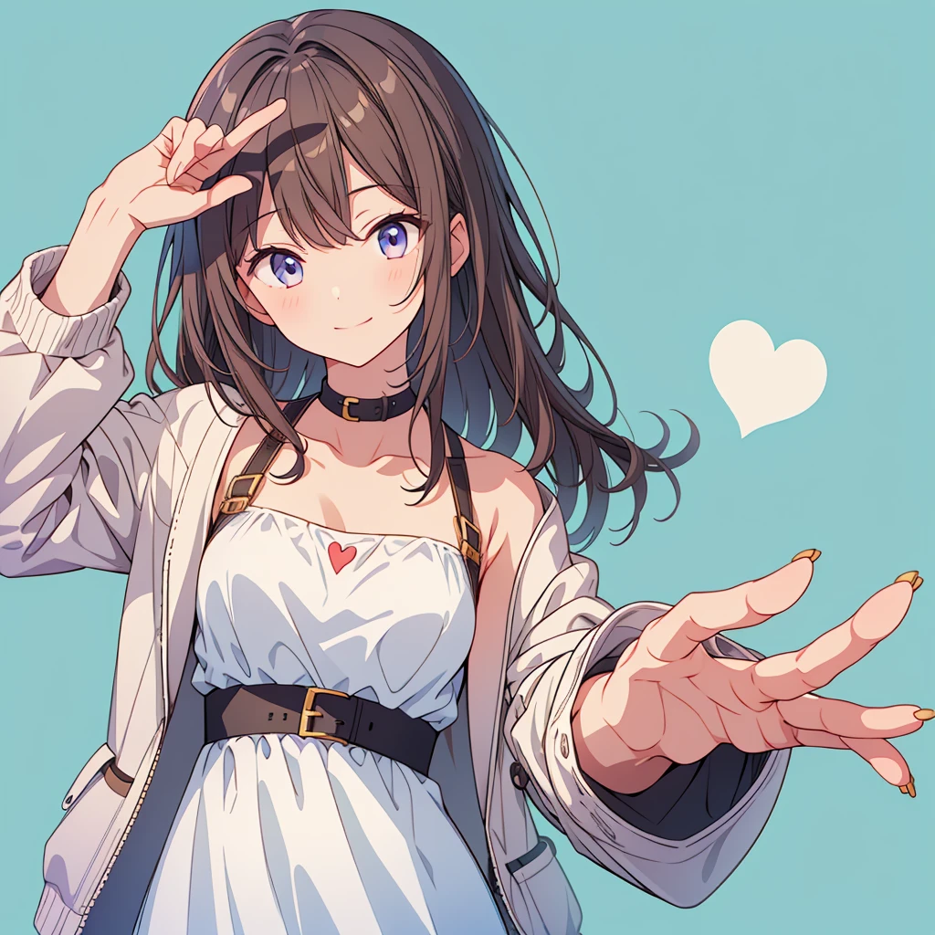 1girl、V sign、Simple Background、