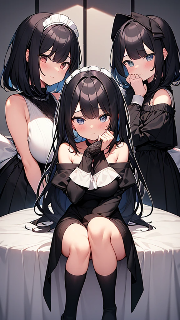 ((masterpiece)), (Highest quality、32k), (Simple style), (Faceless,Face peeling), 2 Girls, A maid with the ability to peel faces and a faceless princess, Big Breasts, Big Swing Chest, Wearing a face stolen from someone else, Sexy body, Sleeveless, No sleeve, Off the shoulder, Black Dress, Pleated lace, Lace dress, black knee socks. Standing, whole body, both hands touch the face, Luxurious Room, {{A maid who stole the princess&#39;s face by making it look blank.}}, Browsing Caution, NSFW