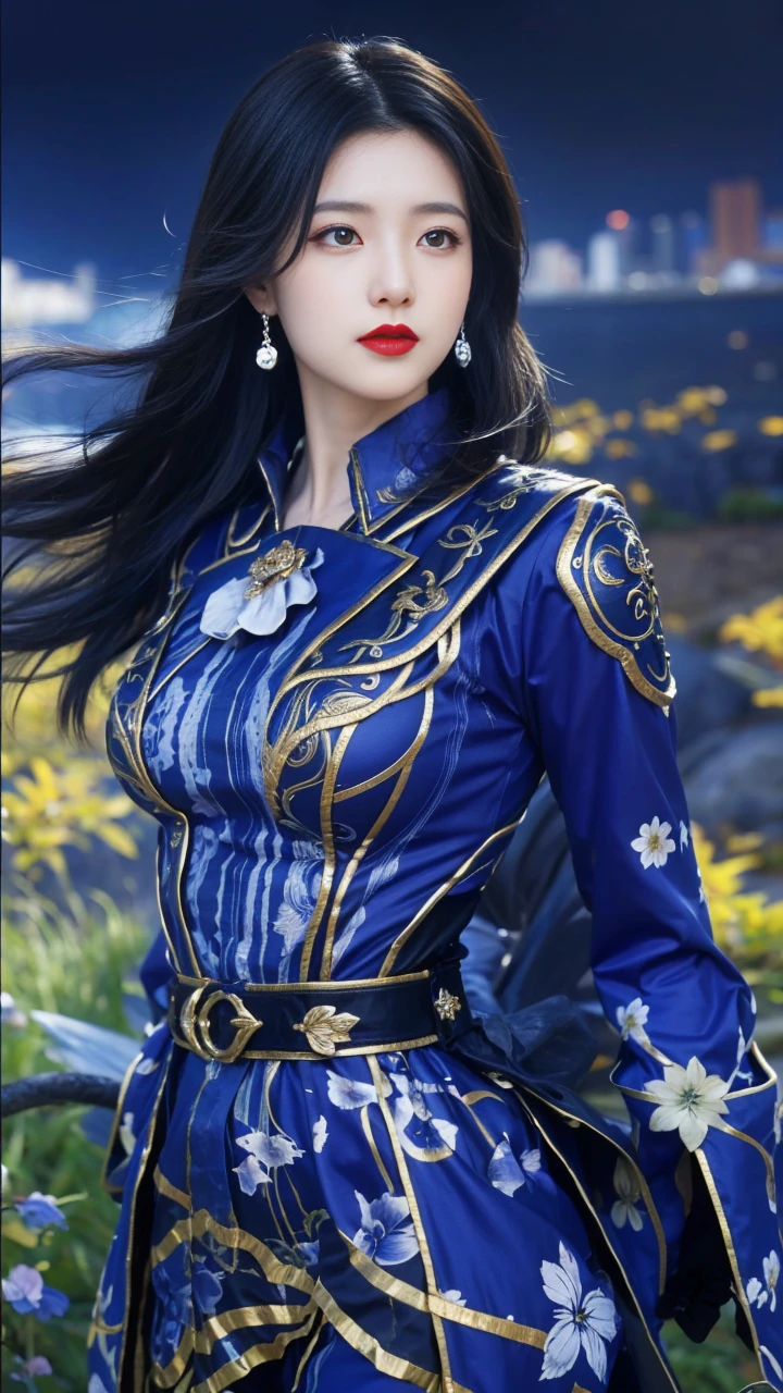 best quality, tmasterpiece,Ultra-high resolution,Clear face,(Reality:1.4),ferpect lighting,(upper body shot), (photorealistic:1.50), anime wallpaper, Guviz style artwork, cover-up fantasy up to magic , by Yang J, Guviz, beautiful artwork illustration, beautiful digital artwork, beautiful digital illustration, Li Song, beautiful anime portrait, art style in Beauvot, Lips wear thick red lipstick