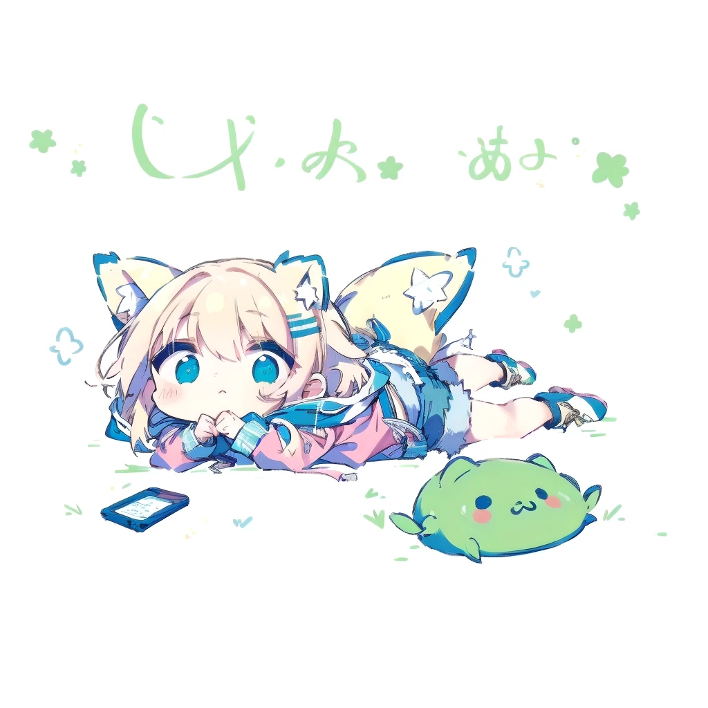 Blonde Hair、Pink hoodie、Denim shorts、Short Hair、[It&#39;s noon]_Yellow text、Turquoise Eyes、Cartoon cat lying on a pillow with a green object, dlc, by EiQ, Pixiv 3DCG, cute!! Little!!! Cat girl, anime猫, anime Cat girl, Doodle, nekomimi, pixiv style, Written by Chi Dahe, cute anime Cat girl, 日本のanimeスタイル, anime風に, anime風、Pink hoodie、Denim shortsanime girl laying on the ground with a cat and a frog, cute!! Little!!! Cat girl, cute anime Cat girl, anime Cat girl, nekomimi, anime cat, kinmoza!, On pixiv, cute anime, anime!!!!!!!!!!!!!!!, very beautiful cute Cat girl, Shirabii, , cute anime style, anime girl with cat ears