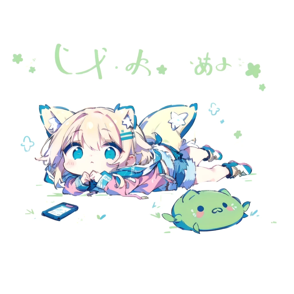 Blonde Hair、Pink hoodie、Denim shorts、Short Hair、[It&#39;s noon]_Yellow text、Turquoise Eyes、Cartoon cat lying on a pillow with a green object, dlc, by EiQ, Pixiv 3DCG, cute!! Little!!! Cat girl, anime猫, anime Cat girl, Doodle, nekomimi, pixiv style, Written by Chi Dahe, cute anime Cat girl, 日本のanimeスタイル, anime風に, anime風、Pink hoodie、Denim shortsanime girl laying on the ground with a cat and a frog, cute!! Little!!! Cat girl, cute anime Cat girl, anime Cat girl, nekomimi, anime cat, kinmoza!, On pixiv, cute anime, anime!!!!!!!!!!!!!!!, very beautiful cute Cat girl, Shirabii, , cute anime style, anime girl with cat ears