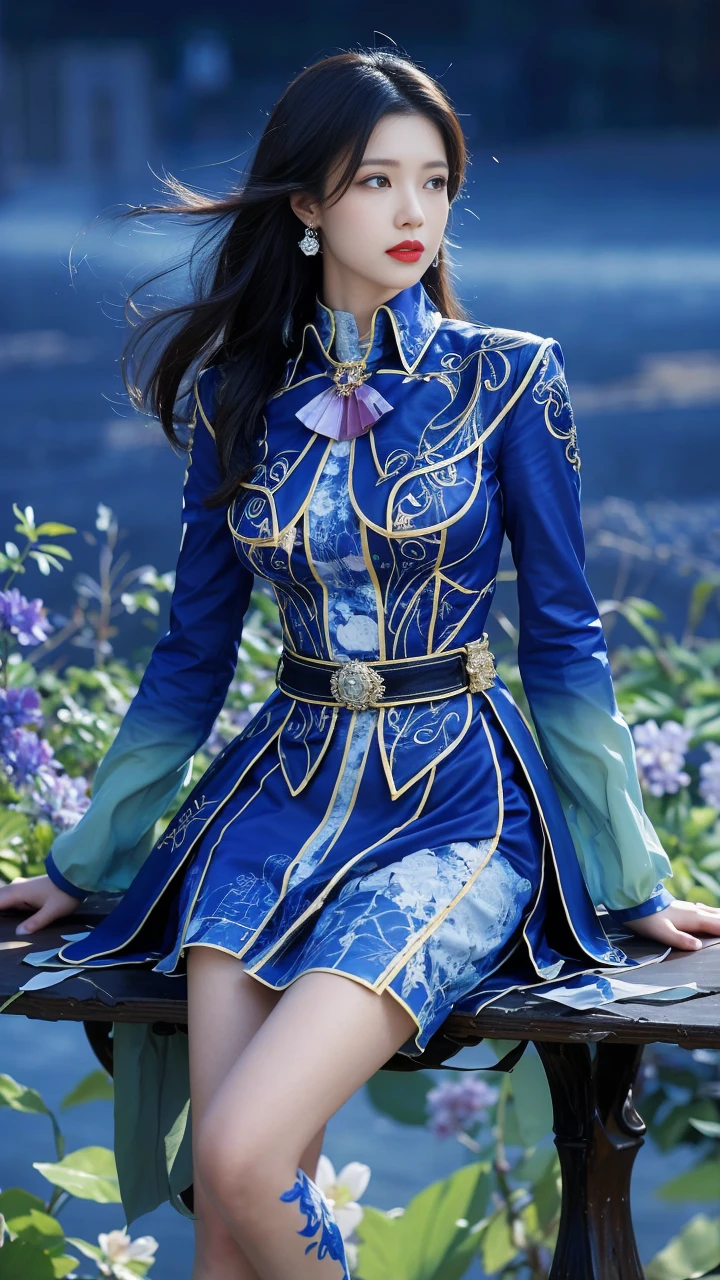 best quality, tmasterpiece,Ultra-high resolution,Clear face,(Reality:1.4),ferpect lighting,(upper body shot), (photorealistic:1.50), anime wallpaper, Guviz style artwork, cover-up fantasy up to magic , by Yang J, Guviz, beautiful artwork illustration, beautiful digital artwork, beautiful digital illustration, Li Song, beautiful anime portrait, art style in Beauvot, Lips wear thick red lipstick