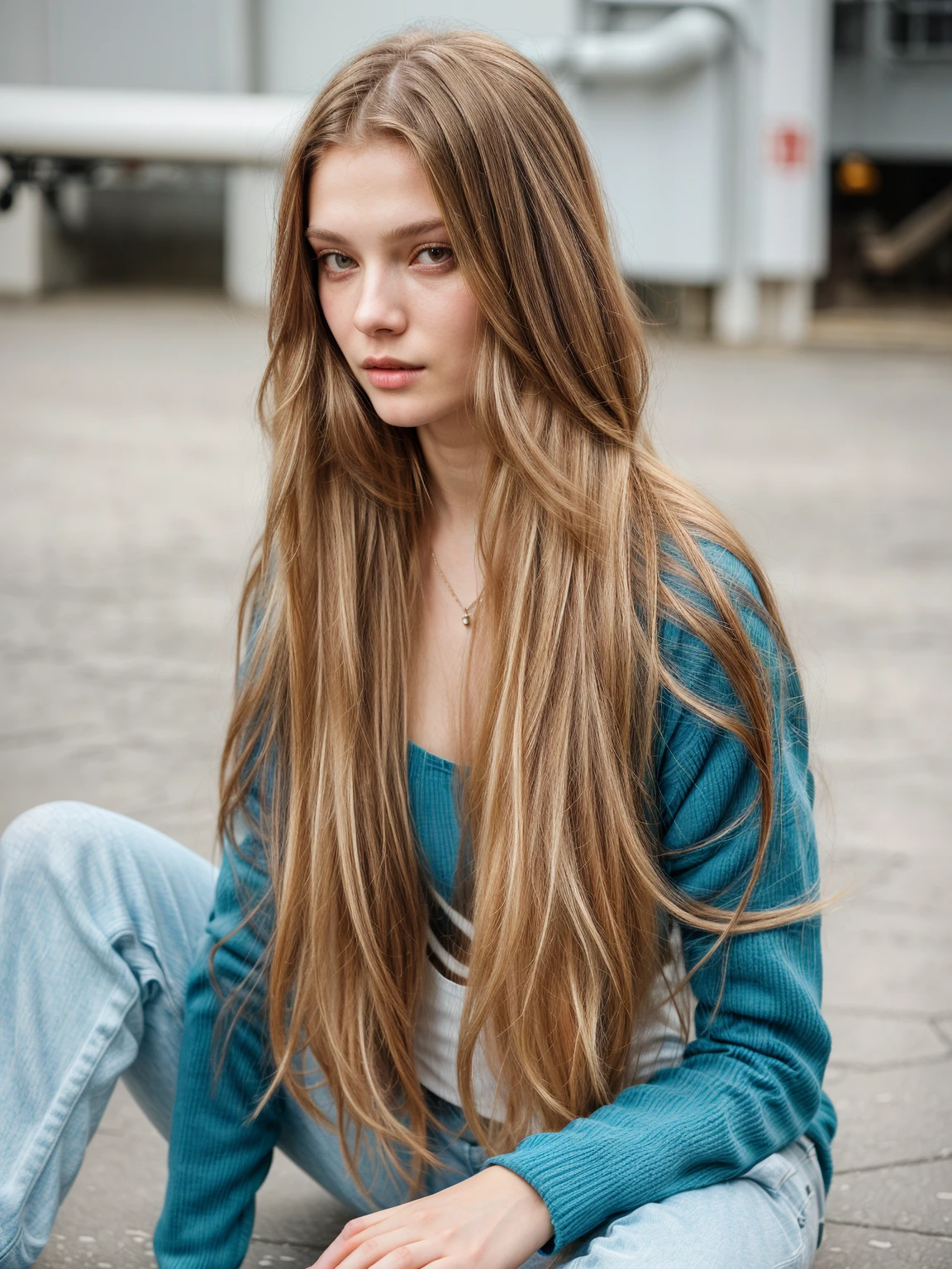 arafed woman sitting on the floor with a skateboard in her hand, with long hair, girl with super long hair, sexy long hair, girl with long hair, long dark blonde hair, long hair girl, Aleksandra Waliszewska, Anna Nikonova aka Newmilky, extremely long hair, Anastasia Ovchinnikova, young with long hair