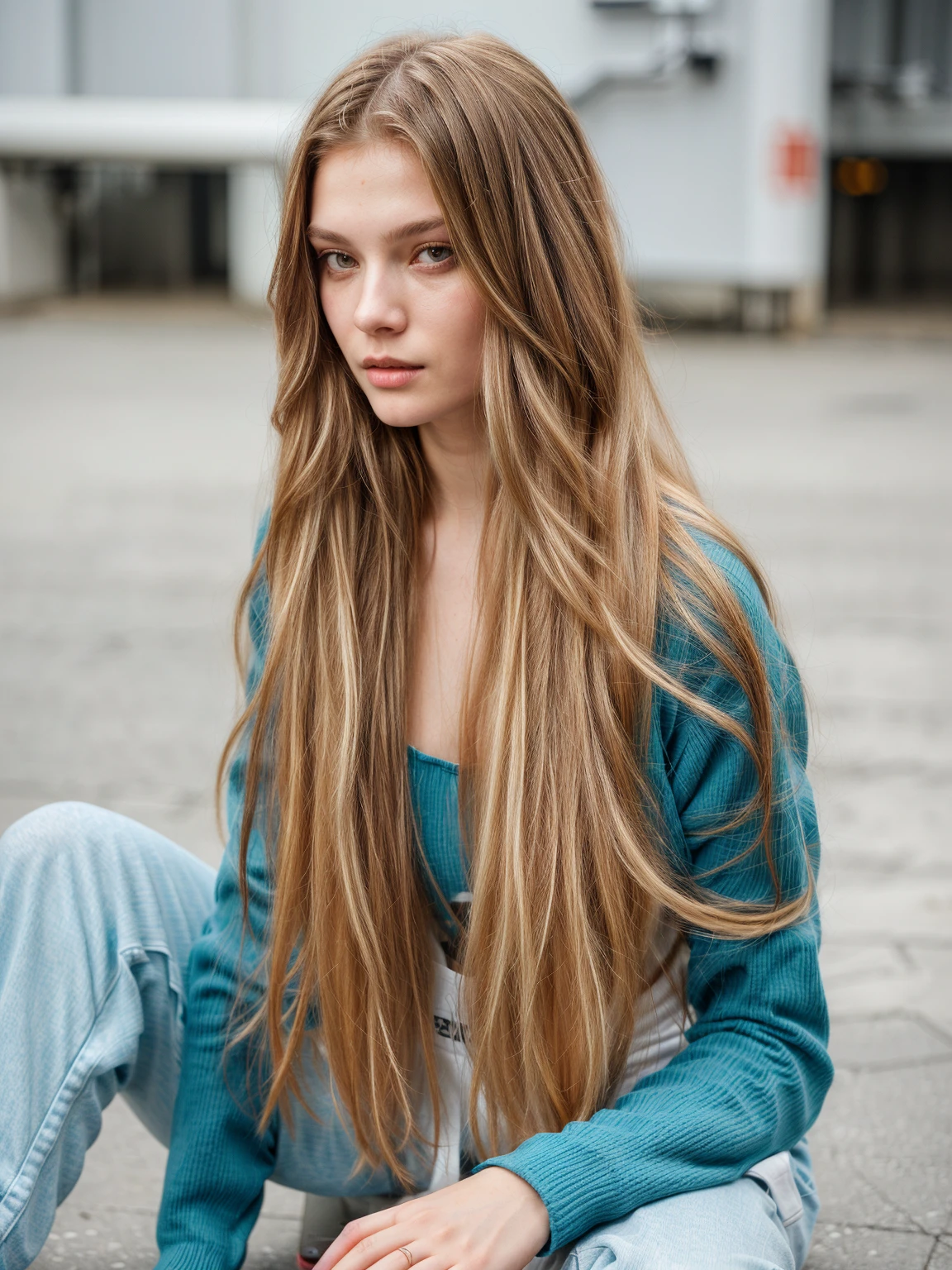 arafed woman sitting on the floor with a skateboard in her hand, with long hair, girl with super long hair, sexy long hair, girl with long hair, long dark blonde hair, long hair girl, Aleksandra Waliszewska, Anna Nikonova aka Newmilky, extremely long hair, Anastasia Ovchinnikova, young with long hair