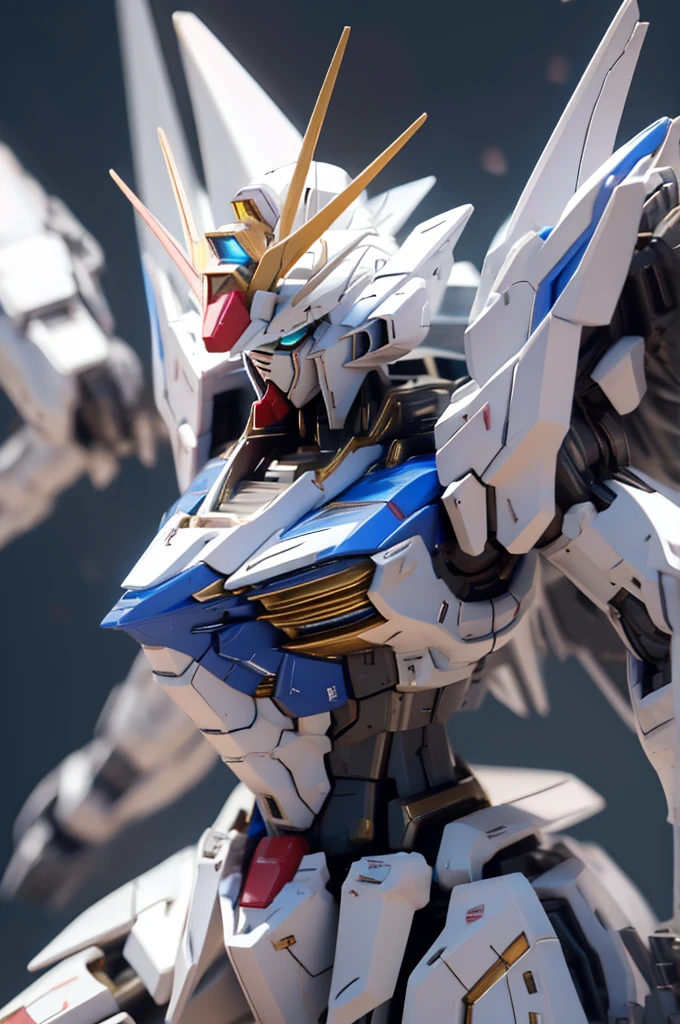 best quality, 8k, very delicate and beautiful, highly detailed face and skin texture, high resolution, blue gundam flying in the sky, sharp focus