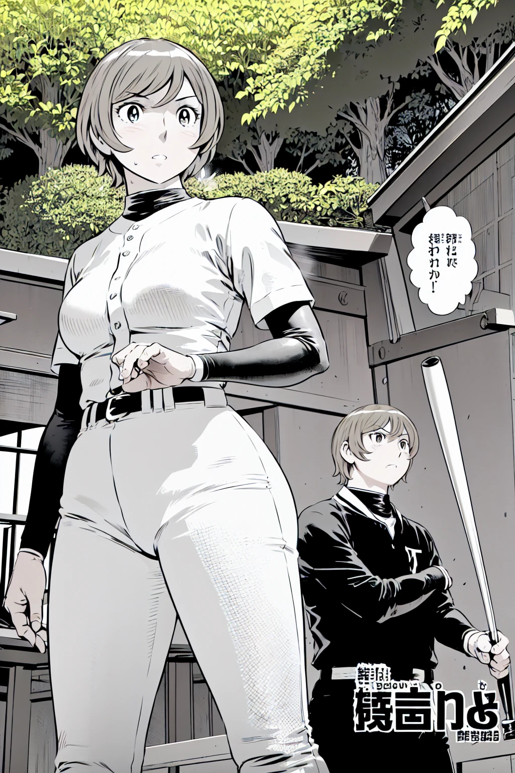 (野球uniform:1.2),
Blonde, (short hair:1.2),Long sleeve, Black Shirt, turtleneck,White trousers、uniform、Black belt、((Illustration of a person))、big 、
View your viewers,, (Highest quality:1.3),One Girl, White pants、uniform、Outdoor、baseball ground、ground、soil、blue eyes、Tight black shirt、(masterpiece、Highest quality)、Highest quality, Ultra-high resolution, (((masterpiece))), alone, Sweat、big eyes、big Breasts、One Girl, Front view、Embarrassed face、Bronze colored hair、((short hair))、Stand up straight、Cowboy Shot