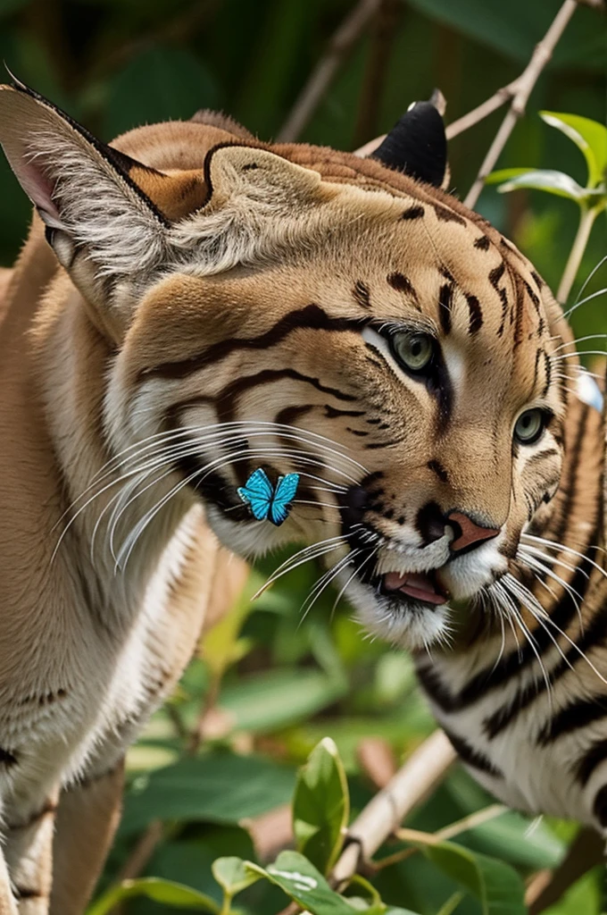 Puma in love with a butterfly 