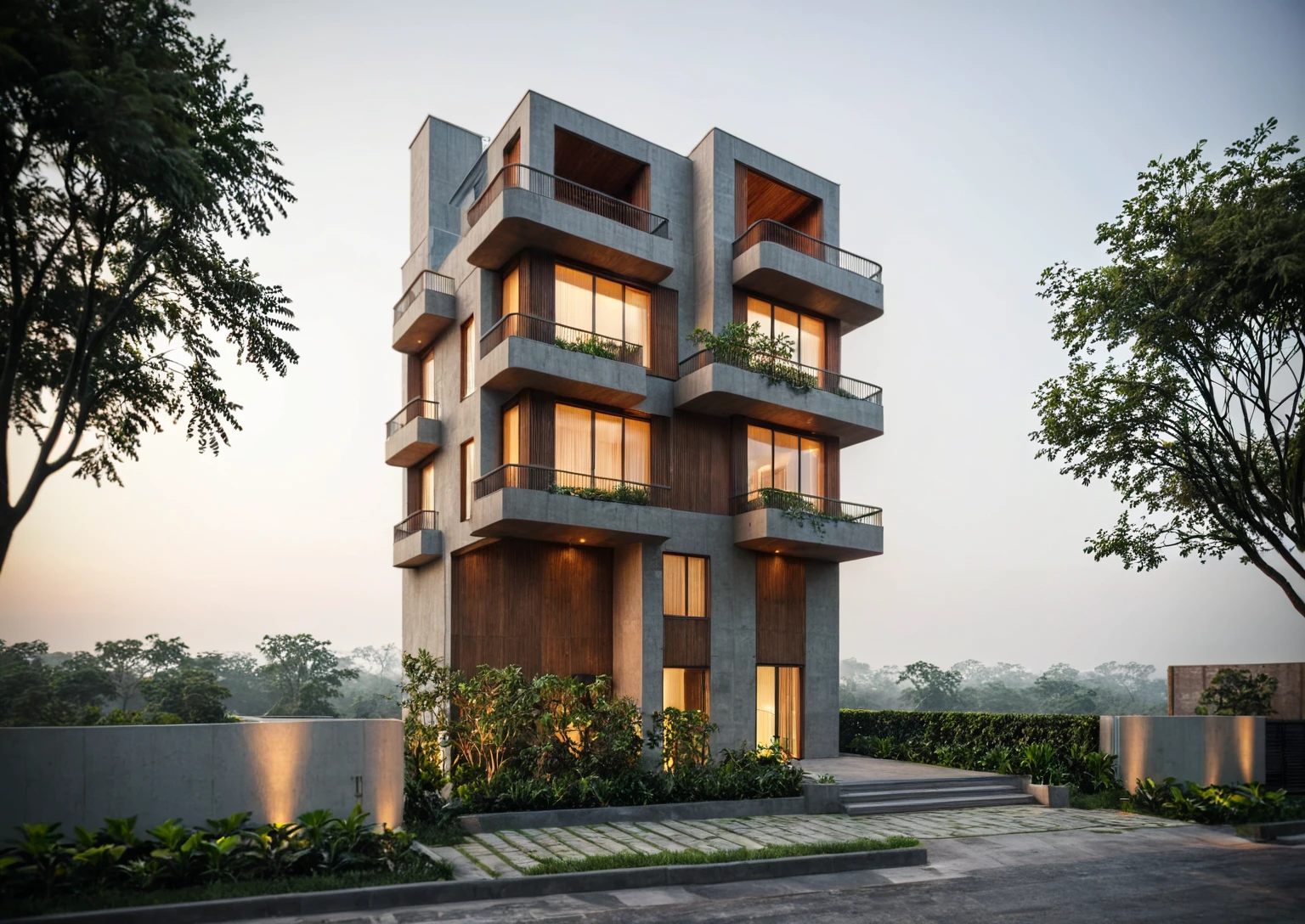 modern villa, modern style, traditional ventilation tiles, open space loft villa with roof garden, modern, dynamic (RAW photo, real, best quality, masterpiece:1.2), (hyper realistic, photo-realistic:1.2), high quality, (day lighting:1.2), perfect lighting, archdaily, architecture digest award wining sustainable architecture, cinematic, tropical trees, modern material