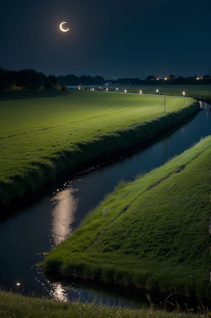 Night,grassland,moonlight,river,No lighting,
