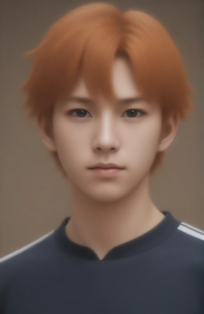 SeaArt, create a hyper-realistic portrait of Shoyo Hinata from the anime "Haikyuu!!". Shoyo should be depicted with lifelike skin texture, precise facial features, and natural hair. His bright orange hair should maintain its spikiness and energetic look. His eyes, a warm brown, should be expressive and lively, capturing his enthusiastic and determined personality. He should be wearing his Karasuno High School volleyball uniform, with detailed textures and realistic folds. The background should resemble a softly blurred volleyball court interior, maintaining focus on the character while hinting at his sports environment. The overall artwork should blend anime characteristics with real-world aesthetics.