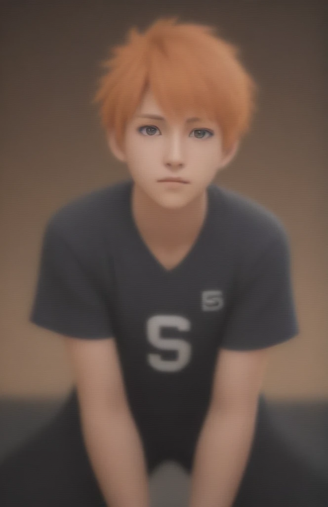 SeaArt, create a hyper-realistic portrait of Shoyo Hinata from the anime "Haikyuu!!". Shoyo should be depicted with lifelike skin texture, precise facial features, and natural hair. His bright orange hair should maintain its spikiness and energetic look. His eyes, a warm brown, should be expressive and lively, capturing his enthusiastic and determined personality. He should be wearing his Karasuno High School volleyball uniform, with detailed textures and realistic folds. The background should resemble a softly blurred volleyball court interior, maintaining focus on the character while hinting at his sports environment. The overall artwork should blend anime characteristics with real-world aesthetics.