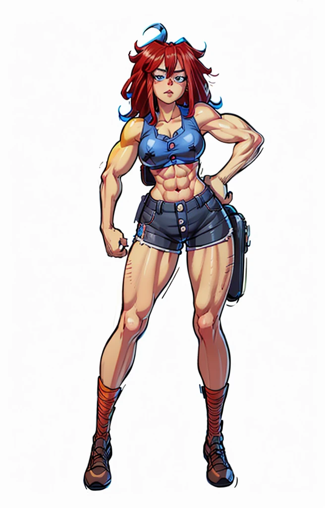 ((My Hero Academia Style)), (Simple background), ((1girl)), (((High resolution)))), ((solo)), (white backgrounid:1.3), (((A strong and confident girl))), ((((Ragatha)))), (((The Amazing Digital Circus))), (((is wearing boxing gloves black and flexing her biceps))), ((((she wears black sports bra and shorts)))), (((the biceps on her arms are flexed))), ((((Her lips are slightly parted)))), ((((wearing boxing gloves black)))), ((((flexing her biceps)))), (((hands on hips))), ((((perfect anatomy)))), ((((perfect hands)))), ((((perfect face)))), ((((super detailed)))), ((((photo of full body:1.5)))), ((((wide thighs)))), ((((toned thighs)))), ((((wide hips)))), ((((toned hips)))), ((((toned calves)))), ((((Marked muscles)))), ((((toned body)))), ((((Abs)))), ((((marked abdomen)))), ((((exposed abdomen)))), ((((Bare legs)))), ((((ragdoll skin)))), ((((ragdoll seams)))), ((((ragdoll body)))), ((((redhead curls))), (((curls))), (((redhead))), (((blue button right patch))), (((right button patch))), (((blue right patch))), ((((blue button patch))), (((patch))), ((blue button)), (((sexy posture))), (((medium breasts))), (((broad shoulders))), (((Amazon body))),