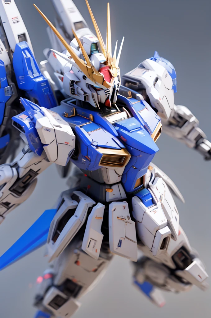 best quality, 8k, very delicate and beautiful, highly detailed face and skin texture, high resolution, blue gundam flying in the space, full body, sharp focus