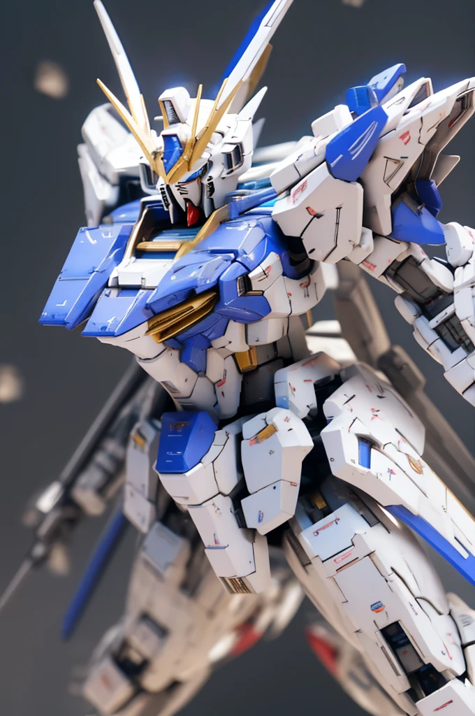 best quality, 8k, very delicate and beautiful, highly detailed face and skin texture, high resolution, blue gundam flying in the space, full body, sharp focus
