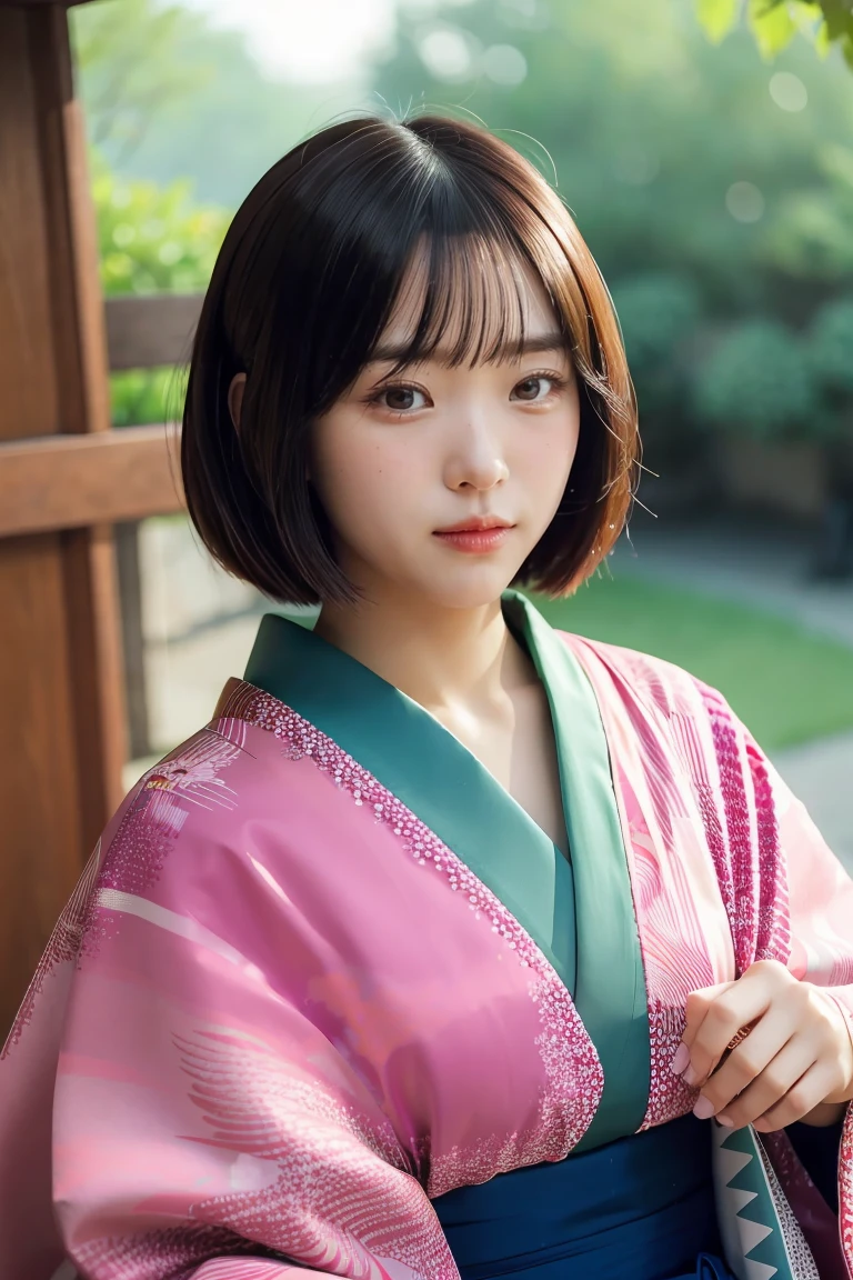 Top Quality, Masterpiece, High Definition, 1girl, Beautiful and Perfect Face, Bob Cut, Japanese Clothing,Kimono, Intricate Details, Cinematic Feel, 8K, Very Detailed  