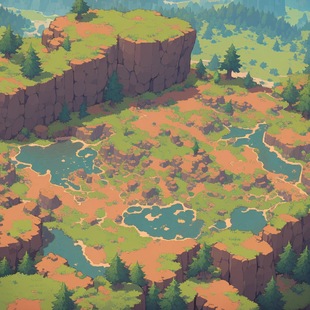 retro video game style,pixelated, vibrant pastel colors,8-bit characters,blocky shapes,sharp lines,detailed shading,classic gaming vibe,nostalgic atmosphere,classic arcade games,masterpiece:1.2,ultra-detailed,illustration style, 2d texture, stone texture, 4 k seamless mud texture, video game texture, dirt texture, tileset, game tiles, grass, 3/4th perspective trees, 3/4th perspective tileable rock texture, 3/4th perspective tileable cliff formations, tileable trees, topdown view, game texture, game art, tileable texture, very detailed cliff texture, intricate stones, top down view, 3/4th perspective
