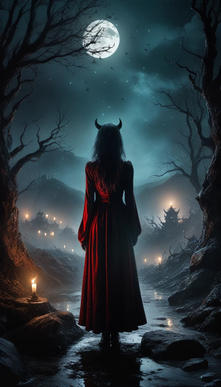 (orc:1.5),(devil theme:1.5),(dark horror theme:1.5),(thriller:1.5),(inspiration from Stephen King:1.5),(dark fantasy:1.5), (ink and watercolor painting:1.5), (black and white color:1.5), (ominous landscapes:1.5),(A large number of stars fly towards the viewer:1.5),(ruined:1.5),(ruined village:1.5),(1800s:1.5), (ruined theme:1.5),(lots of flying dust:1.5),(puddle:1.5),(Unpaved roads:1.5),(absurderes:1.5),(fantastic:1.5),(best quality:1.5),(masterpiece:1.5),full body length,Quartz Lepidolite babygirl in red dress,pretty face,eyebrow up,full body shot,ominous landscape,Fluorite chrysocolla atmosphere,by art Simon Stalenhag,Nicola Samori,(((Wangechi Mutu))),prime colors,urban,extremely detailed,masterpiece,intricate details,faded,eyes extremely detailed, high detailed eyes,4k resolution,RAW, Nikon Z9,scary town,full body length,evil ghost, Winnie-the-Pooh Iridescent,intricate details,Stone Forest in Yunnan Province of China,ultra-detailed, realistic,, dark and eerie atmosphere, ethereal presence, hauntingly beautiful, ghostly figures, swirling mists, supernatural entities, demonic essence, shadowy forms, eerie whispers, sinister aura, hauntingly pale skin, dark and twisted branches, flickering candlelight, macabre elements, mysterious and enigmatic, spectral apparitions, gothic art style, hauntingly captivating, spectral realm, hauntingly melancholic, otherworldly beauty, ethereal glow, hauntingly haunting, chilling and atmospheric, eerie and ominous lighting.