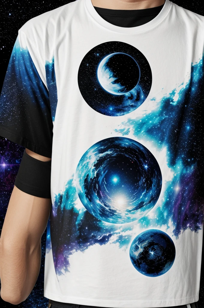 Embrace the cosmos by creating cosmic-inspired black and white outlines for celestial-themed t-shirts. with light color background for t-shirt design