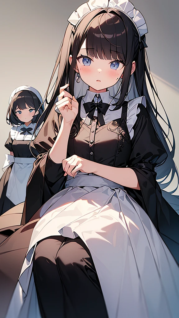 ((masterpiece)), (Highest quality、32k), (Simple style), (Faceless,Face peeling), 2 Girls, A faceless young lady and her maid with a young lady's face, Big Breasts, Big Swing Chest, Wearing a face stolen from someone else, Sexy body, Sleeveless, No sleeve, Off the shoulder, Black Dress, Pleated lace, Lace dress, black knee socks. Standing, whole body, both hands touch the face, Luxurious Room, {{A young lady who used her face-peeling ability to peel off the face of a young lady, leaving her face blank, and a maid who transplanted the peeled face onto her own face.}}, Browsing Caution, NSFW