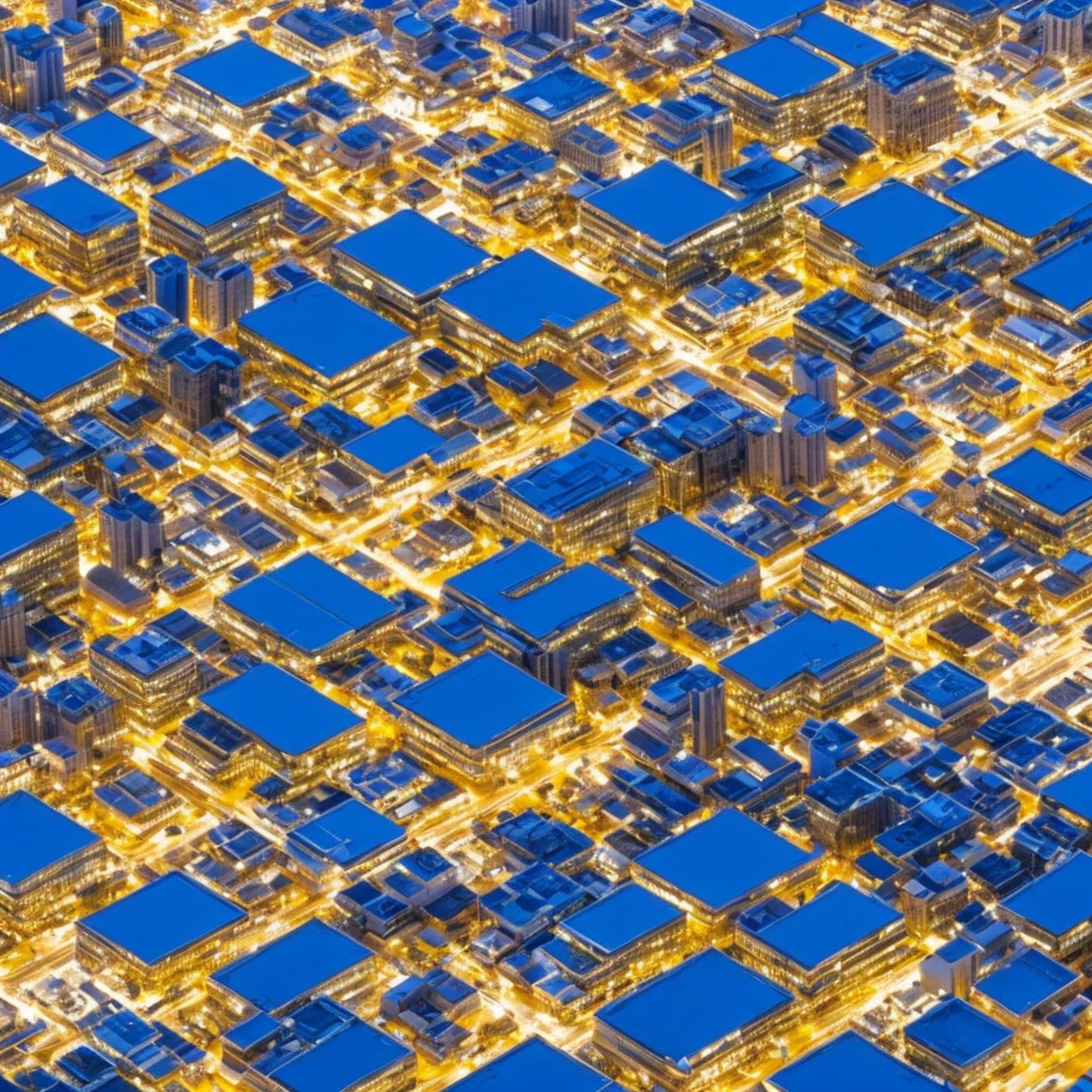 modern city, in perspective, realistic detailed buildings, at night, beautiful, elegant lines, (4k) blue sky, organic city