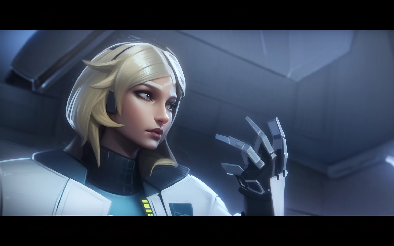 Close-up of a person wearing gloves on a cell phone, from overwatch, echo from overwatch, as an overwatch character, cutscene footage, overwatch style, as an overwatch character, 《overwatch》inspiration, kda, this character has cryokinesis, 《overwatch》Sigma, overwatch character, video game cutscene, cinematics, pharah, xqc, sigma female