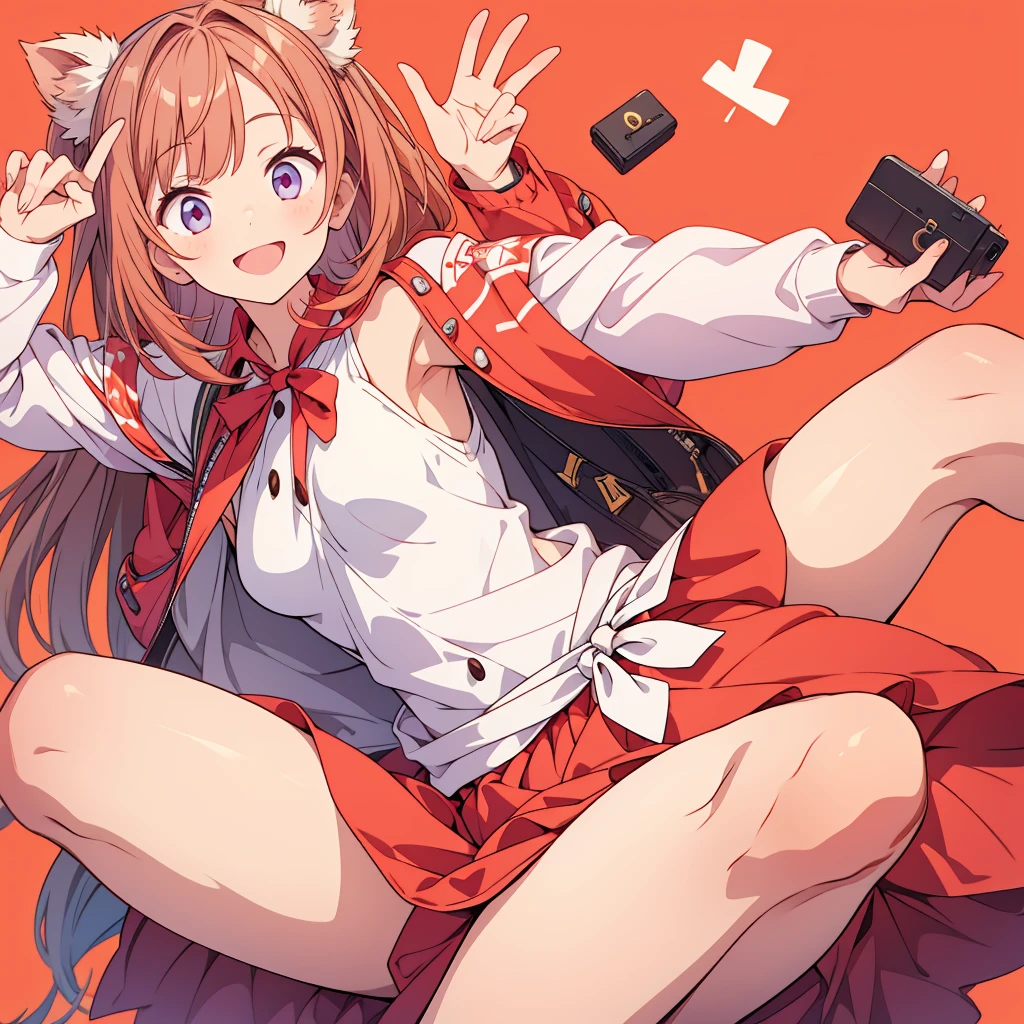 1girl、V sign、Simple Background、smile、