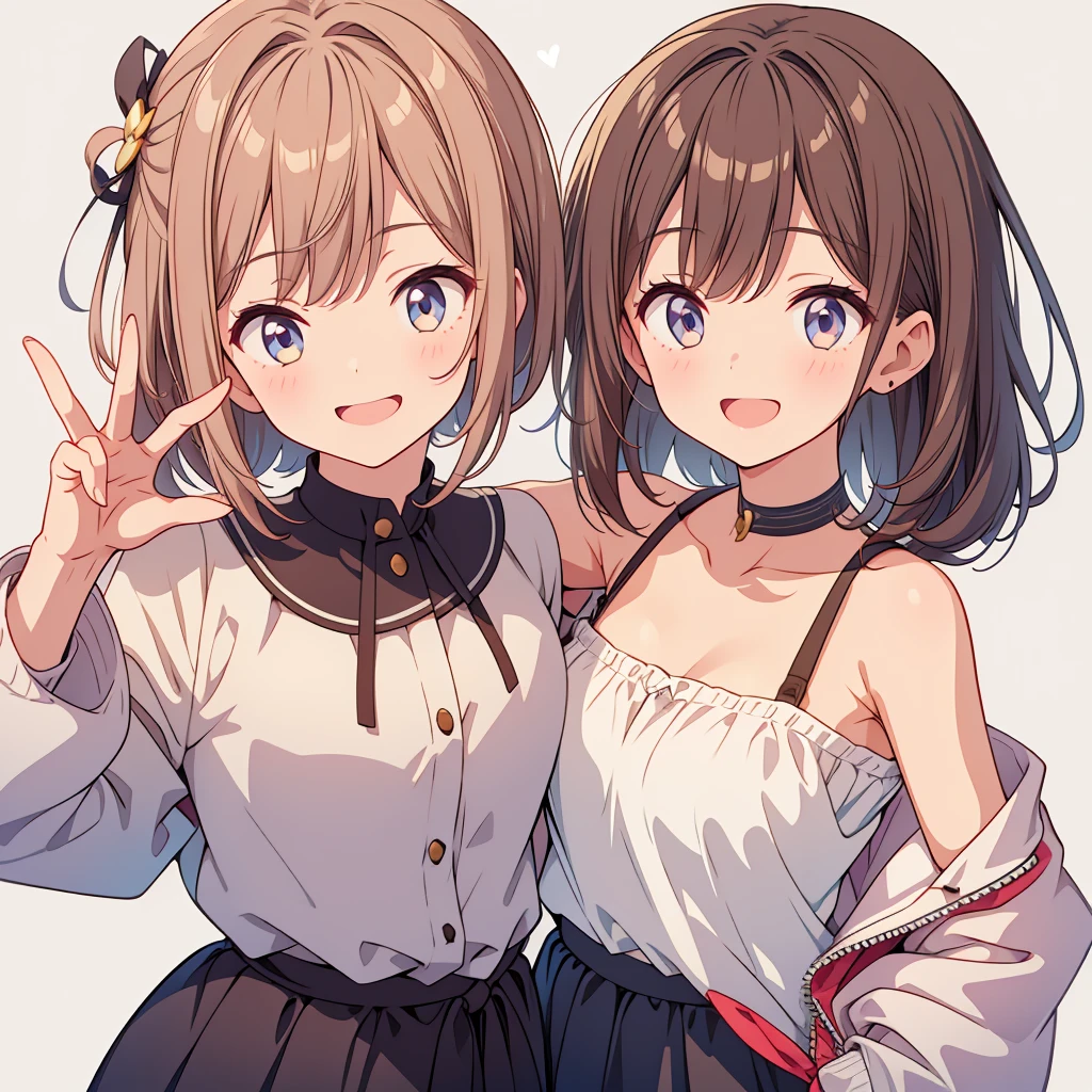 1girl、V sign、Simple Background、smile、