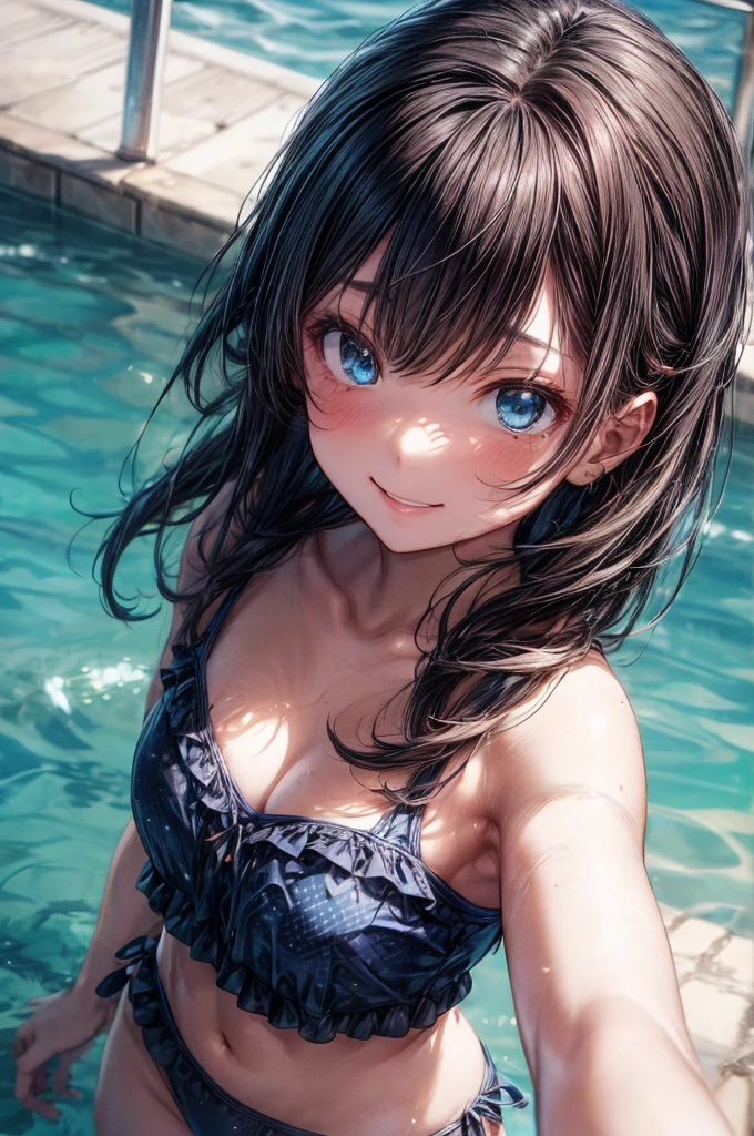 Jumping into the sea, sunny, blue sky, Outdoor, 斬新なデザインのSwimwear, 色とりどりのSwimwear, Polka dot pattern, Floral,(Tabletop.Highest quality).(Cowboy Shot). (Amazingly detailed CG paintings),(Perfect Image)、smile, smile, Comic Strip.shape.One Girl.Detailed face、Perfect Face.Delicate face、Textured skin、Colorful hair colors, Cat ear girl、((Beautiful Blue Eyes)).Delicate and beautiful eyes、The eyes are detailed、Reflective Eyes、Watery eye、smile.(Gazing at the audience:1.3).(My face got a little red:0.8)、8k wallpaper、(((Cowboy Shot)))、reflected light、Attention to detail、Complex、Delicate background、Textured skin、Detailed skin、Swimwear, ((カラフルなSwimwear)), リアリスティックなSwimwear, 質感のあるSwimwear, 超高精細なSwimwear, Realistic swimming pool, Realistic Ocean, Frills, Lace fabric, One Shoulder, カラフルなSwimwear, クリスタルなSwimwear, Lens flare