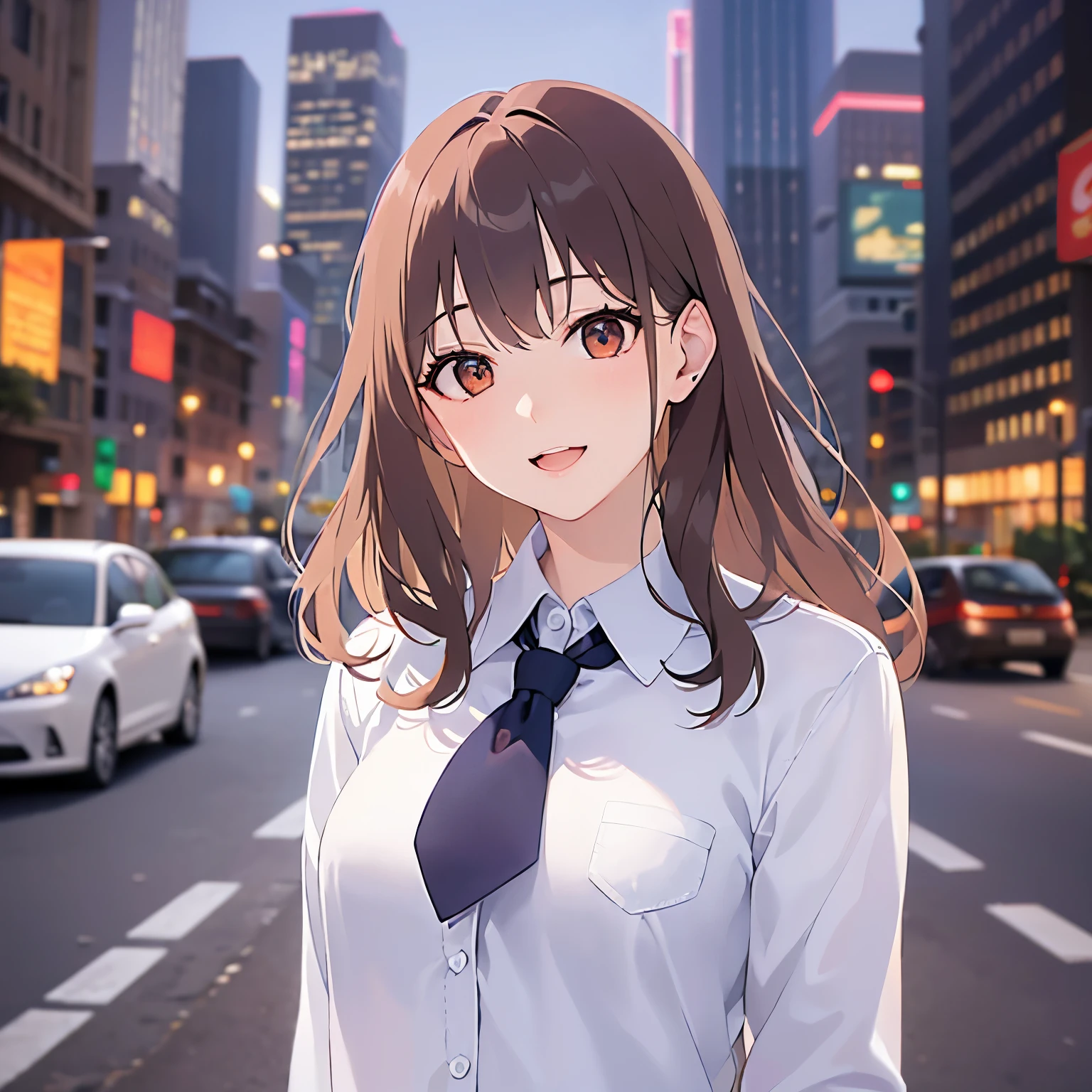 lookin at viewer,upper Body,head tilt、
Realistic, real person, (pale skin: 1.2), RAW photo, photorealistic, shiny skin, shiny hair、
(A 25-year-old woman with bob hair and bangs) and (wavy hair) and (brown hair) and (Orange Eyes)、(business suit)and (Wearing a white collared shirt)、
open mouth,smile,(Night Sky:1.5)、(Midnight in the Park:1.5)