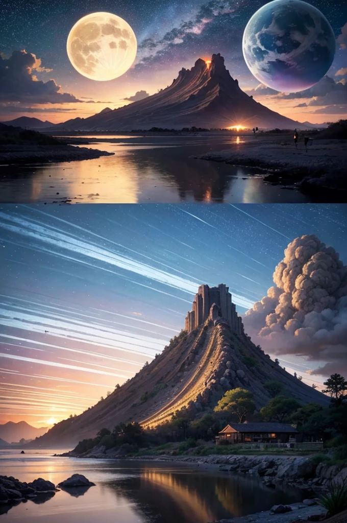 anime (best-quality:0.8), (best-quality:0.8), perfect anime illustration, we've been trying to reach you about your cars extended warranty, An illustration in collage style, with giant boulders, brutalist building sections, terraces, stairs, cacti, agave, concrete texture, multiple geometric shapes, hatch and cross hatching, planet saturn, volcano, moon, Luis Barragán's architectural style build, milky way galaxy, violet, one motorcycle, An illustration in collage style, with giant boulders, brutalist building sections, stairs, cacti, agave, concrete texture, multiple geometric shapes, hatch and cross hatching, planet saturn, volcano, moon, Luis Barragán's architectural style build, reflective pool, terraces. An elegant and modern build, in top of big boulders, with terraces, materials concrete, wood, steel and crystal, various gardens with tropical vegetation, cacti and rocks, stairs, a pool. In middle of sea, a big wave near, sunset, mountains and a volcano in the horizont, cute islands around, illustration format, cute color palette, detailed, masterpiece, award-winning work A 1999 Nissan GTR in Tron form r34 horizonte Lamborghini under a pink and purple sky, an anime drawing by Makoto Shinkai, trending on pixiv, magical realism, beautiful anime scene, cosmic skies. by makoto shinkai, ( ( makoto shinkai ) ), by makoto shinkai, anime background art, style of makoto shinkai