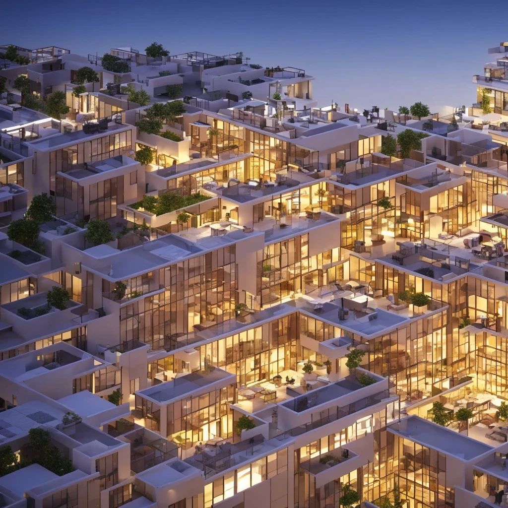 animation of an architecture render with lights, realism, hyper realistic, (4k) vivid colors, beautiful