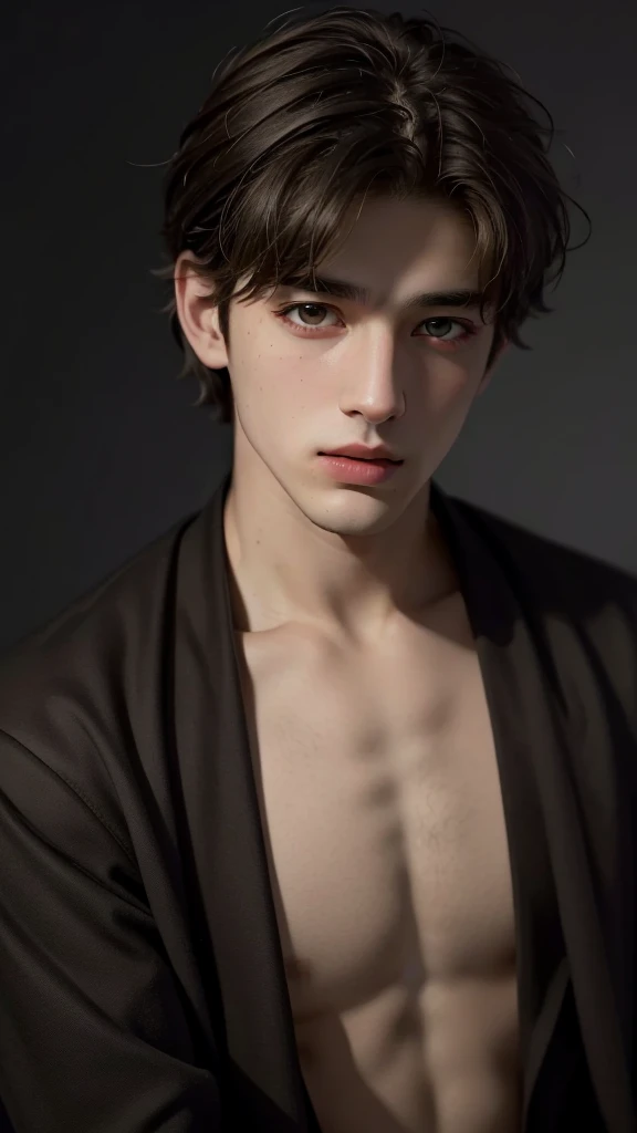 Highest quality, masterpiece, Ultra-high resolution, (Realistic:1.5), RAW Photos, One boy, Osuit, In the Dark, Deep Shadow, Modest, Cold Light, Sexy Looks, short hair