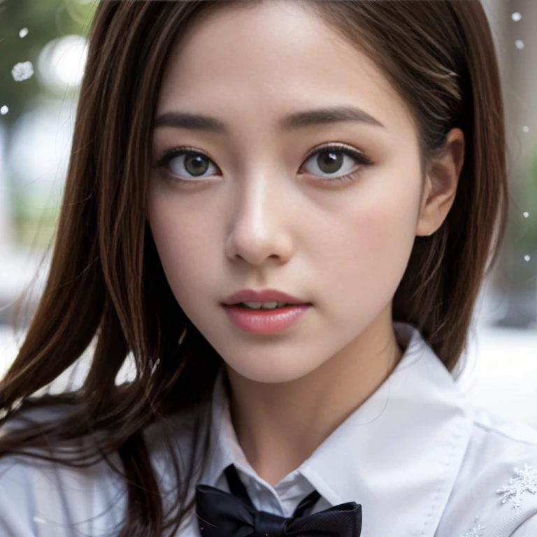 ExtremelyDetailed KAWAII SchoolGirls standing in (Sparkling snow dust), Stunning detailed eyes with (Sparkling Highlights:1.28), beautiful detailed lips, extremely detailed eyes and face, double eyelids with Detailed Long Eyelash, rosy cheeks, Radiant PearlSkin with Transparency, detailed snow fairys in (School Uniform with Coat), (glowing snowflakes:1.32), intricate snowy background, ethereal and magical lighting, cinematic composition, (best quality,4k,8k,highres,masterpiece:1.2),ultra-detailed,(realistic,photorealistic,photo-realistic:1.37) (FullBody:1.28) (exposed:0.33)