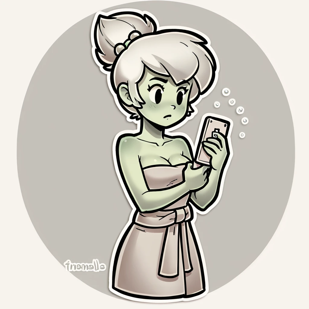 (score_9, score_8_up), Tinker Bell, wrapped in towel, medium breasts, holding phone