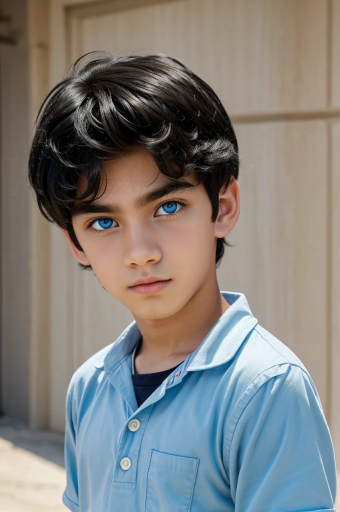 Young boy black hair light blue eyes white skin American Greek god