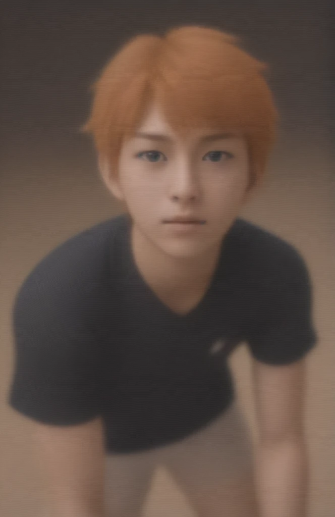 SeaArt, create a hyper-realistic portrait of Shoyo Hinata from the anime "Haikyuu!!". Shoyo should be depicted with lifelike skin texture, precise facial features, and natural hair. His bright orange hair should maintain its spikiness and energetic look. His eyes, a warm brown, should be expressive and lively, capturing his enthusiastic and determined personality. He should be wearing his Karasuno High School volleyball uniform, with detailed textures and realistic folds. The background should resemble a softly blurred volleyball court interior, maintaining focus on the character while hinting at his sports environment. The overall artwork should blend anime characteristics with real-world aesthetics.

The lighting should be natural and soft, creating a realistic and slightly dramatic effect, enhancing the three-dimensionality of the character.

Focus on capturing an energetic pose for Shoyo, making him look lively and ready to jump. For Tobio, capture a pose that makes him look firm and resolute, perhaps preparing to set a volleyball.

Pay attention to small details such as Shoyo’s freckles and Tobio’s subtle frown lines, adding to the realism of their appearances.