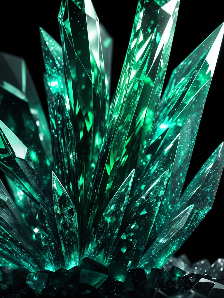 a close up of a green crystal on a rock with a dark background, a macro photograph by Eugene Leroy, flickr, crystal cubism, green crystal, beautiful crystals, glowing green crystals, emeralds, crystalline!!, crystals enlight the scene, crystals, translucent crystals, made of crystals, crystalized, with crystals on the walls, glowing crystals