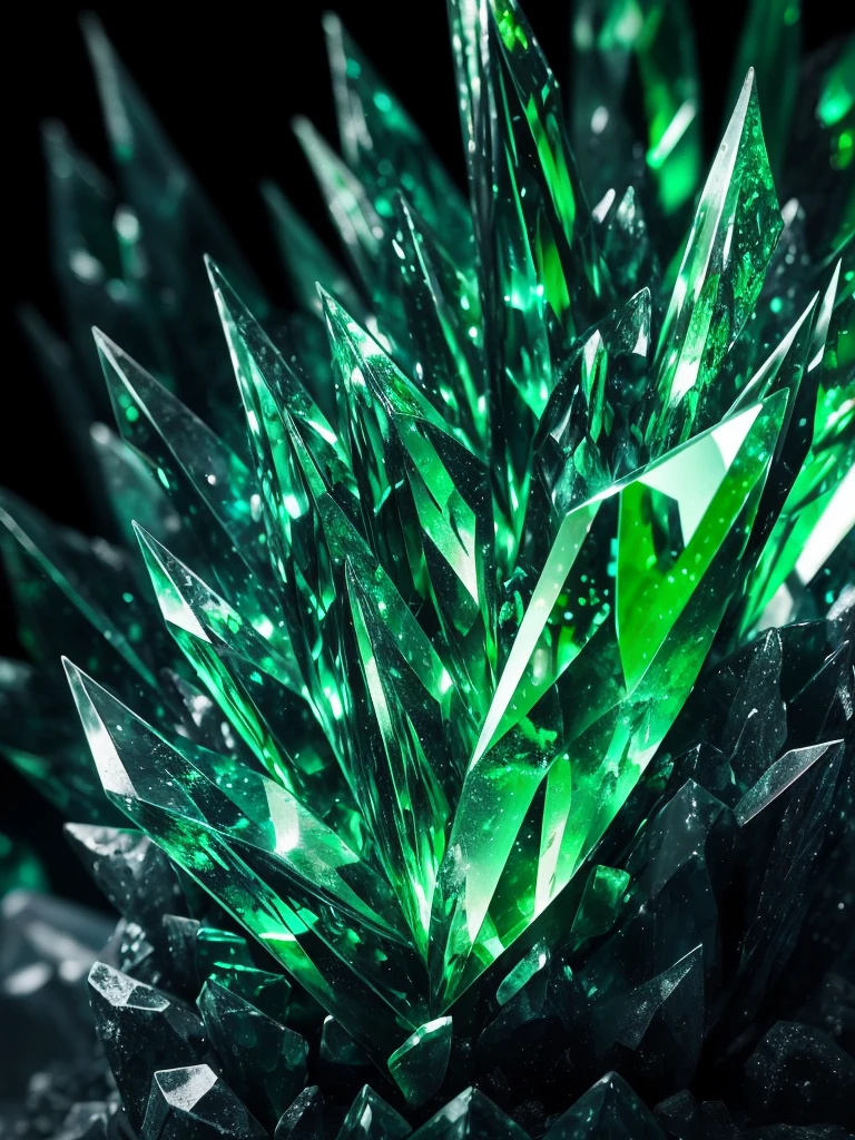 a close up of a green crystal on a rock with a dark background, a macro photograph by Eugene Leroy, flickr, crystal cubism, green crystal, beautiful crystals, glowing green crystals, emeralds, crystalline!!, crystals enlight the scene, crystals, translucent crystals, made of crystals, crystalized, with crystals on the walls, glowing crystals