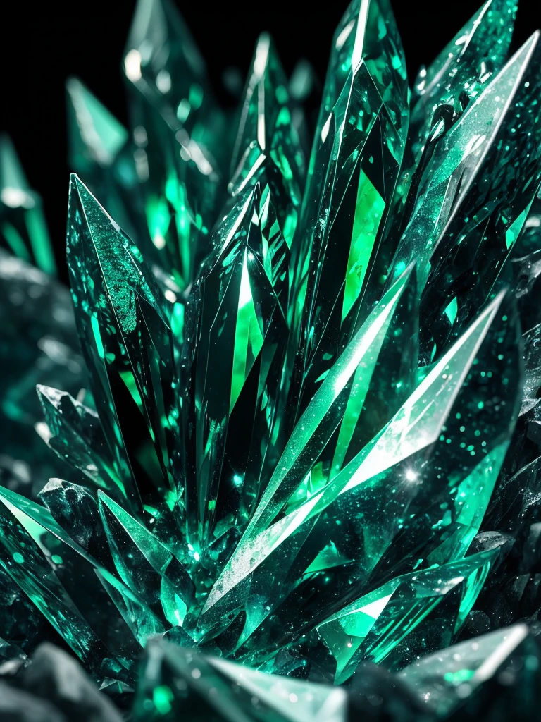 a close up of a green crystal on a rock with a dark background, a macro photograph by Eugene Leroy, flickr, crystal cubism, green crystal, beautiful crystals, glowing green crystals, emeralds, crystalline!!, crystals enlight the scene, crystals, translucent crystals, made of crystals, crystalized, with crystals on the walls, glowing crystals