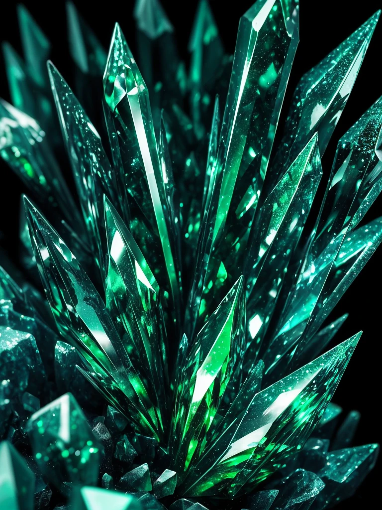 a close up of a green crystal on a rock with a dark background, a macro photograph by Eugene Leroy, flickr, crystal cubism, green crystal, beautiful crystals, glowing green crystals, emeralds, crystalline!!, crystals enlight the scene, crystals, translucent crystals, made of crystals, crystalized, with crystals on the walls, glowing crystals