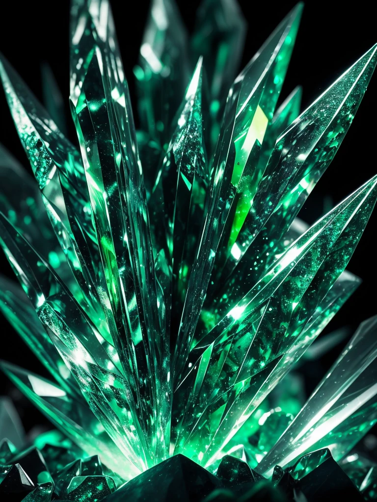 a close up of a green crystal on a rock with a dark background, a macro photograph by Eugene Leroy, flickr, crystal cubism, green crystal, beautiful crystals, glowing green crystals, emeralds, crystalline!!, crystals enlight the scene, crystals, translucent crystals, made of crystals, crystalized, with crystals on the walls, glowing crystals