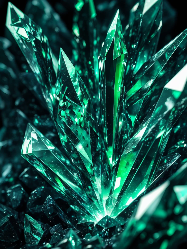 a close up of a green crystal on a rock with a dark background, a macro photograph by Eugene Leroy, flickr, crystal cubism, green crystal, beautiful crystals, glowing green crystals, emeralds, crystalline!!, crystals enlight the scene, crystals, translucent crystals, made of crystals, crystalized, with crystals on the walls, glowing crystals