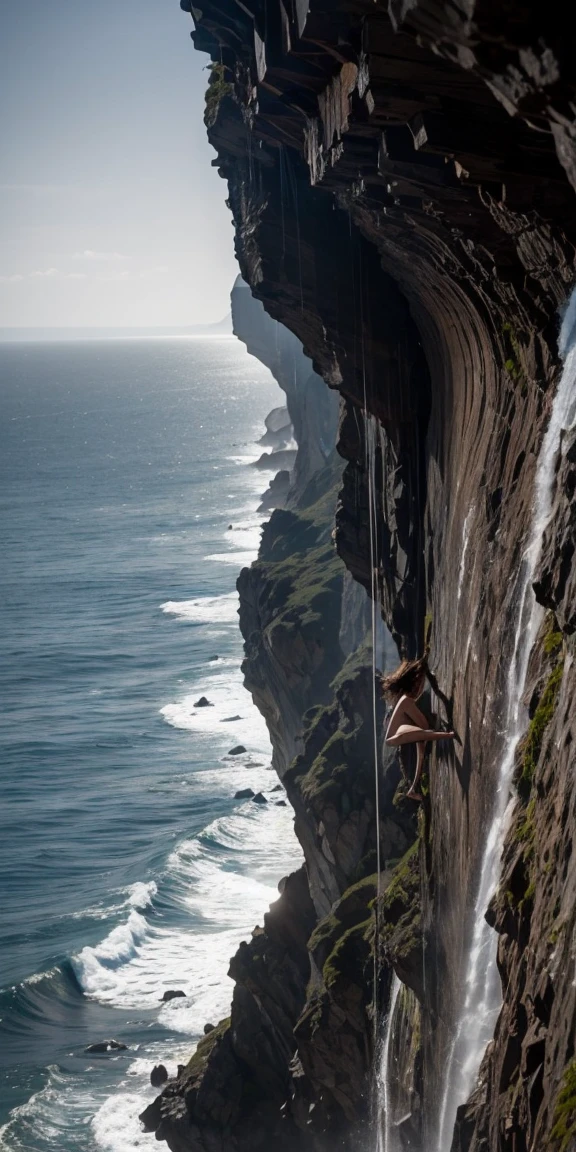 Californian cliffs: Woman  on the cliffs of Big Sur, the sea rages beneath her.