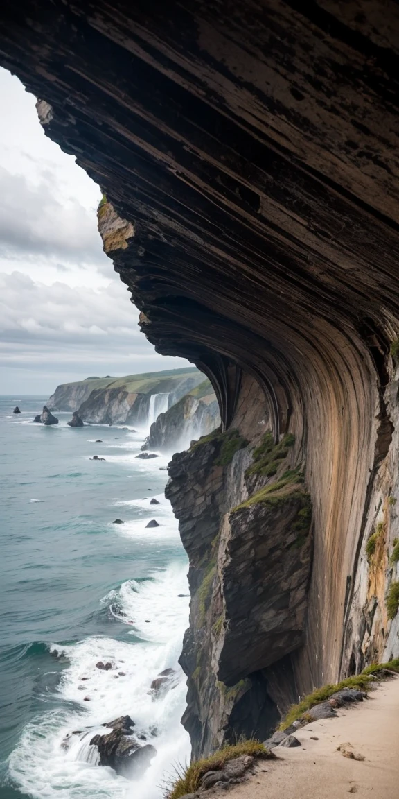 Californian cliffs: Woman  on the cliffs of Big Sur, the sea rages beneath her.