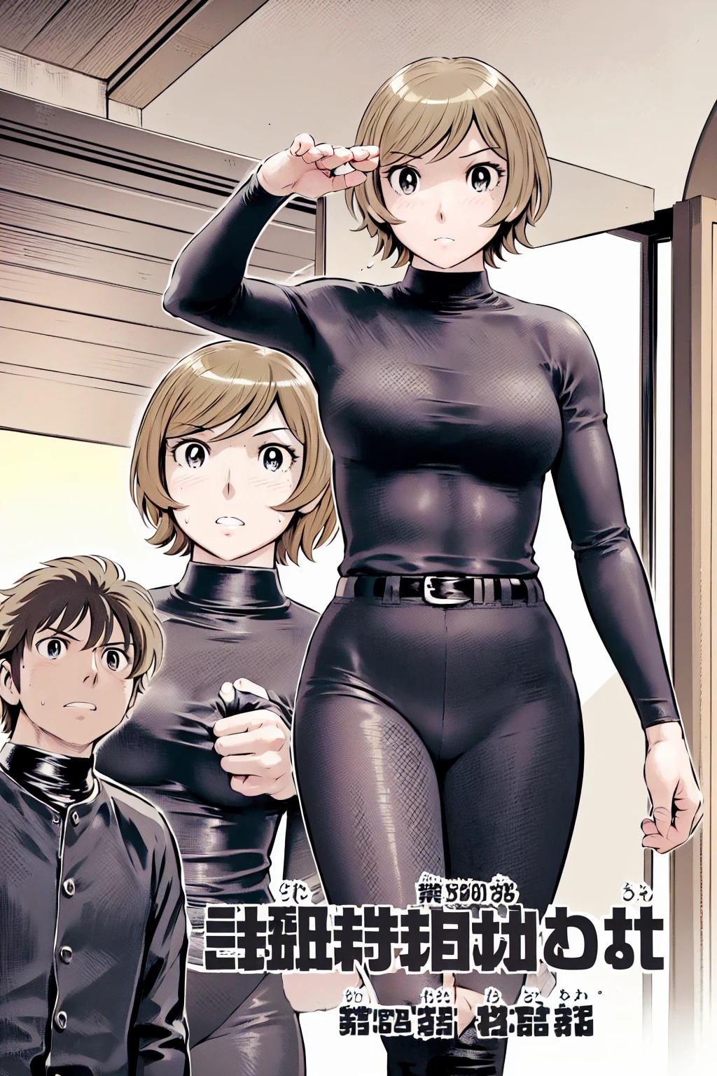 (野球uniform:1.2),
Blonde, (short hair:1.2),Long sleeve, Black Shirt, turtleneck,White trousers、uniform、Black belt、((Illustration of a person))、big 、
View your viewers,, (Highest quality:1.3),One Girl, White pants、uniform、Outdoor、baseball ground、ground、soil、blue eyes、Tight black shirt、(masterpiece、Highest quality)、Highest quality, Ultra-high resolution, (((masterpiece))), alone, Sweat、big eyes、big Breasts、One Girl, Front view、Embarrassed face、Bronze colored hair、((short hair))、Stand up straight、Cowboy Shot