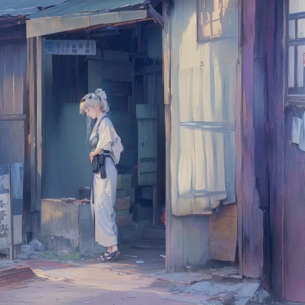 A picture of a woman in a kimono standing at a doorway, Painted in an anime artist&#39;s studio, Created by Anime Painter Studio, Soft anime illustration, Zerochan Art, Painterly concept art, Anime Scene, guweiz on pixiv artstation, Inspired by Paul Cornoyer, Keyframe illustration, anime painting, Rendered in high resolution, Anime Keyframe 1. Scenery and Cityscape in the Early Meiji Era
After the Meiji Restoration, Japan underwent rapid modernization and civilization. Consequently, many changes and reforms occurred. Below is a detailed explanation of the scenery, appearance of the poor, occupations, and cityscapes in the early Meiji period (1868 to the early 1880s).

2. Appearance of the Poor
Life for the impoverished and lower classes remained harsh. In particular, in urban areas, people migrated from rural areas or unemployed artisans gathered, intensifying competition in the labor market. Many of them struggled with poverty, often residing in slums or around temples.

3. Occupations
Meiji early Japan witnessed a diversification of occupations. Traditional agriculture and handicrafts were accompanied by the rise of modern industry and commerce. Particularly in urban areas, factory workers, shop clerks, and transporters increased, giving rise to new professions. However, many in these occupations endured harsh working conditions.

4. Influence of Civilization and Enlightenment
During the Meiji era, Western cultural influences spread rapidly. Changes in clothing, dietary habits, and the proliferation of Western-style architecture advanced, especially in urban areas. Conversely, this development posed a threat to traditional culture and lifestyles, resulting in societal upheaval and adaptation challenges.

5. Social Change and Policy Influence
While promoting modernization policies, the government also addressed poverty and social issues. Legislation for labor protection and charitable activities to aid the poor were implemented. Nevertheless, living conditions for the impoverished scarcely improved.

The early Meiji period marked a rapid transformation in Japan, with complex social landscapes involving challenges faced by the 