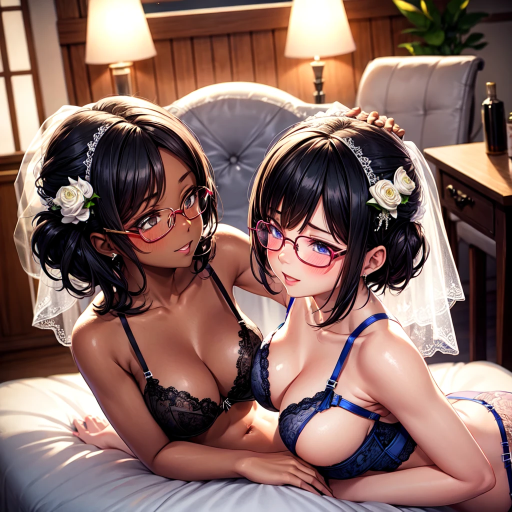 sexy dark skin, orgams, sex, lingerie, wedding, wedding-lingerie, blushed, glasses, lesbian, sex-pose.